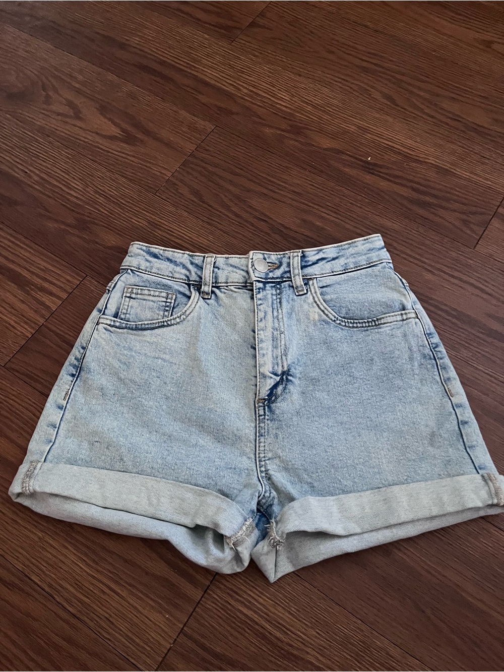 Cotton On Light Blue High-Rise Rolled Hem Denim Shorts